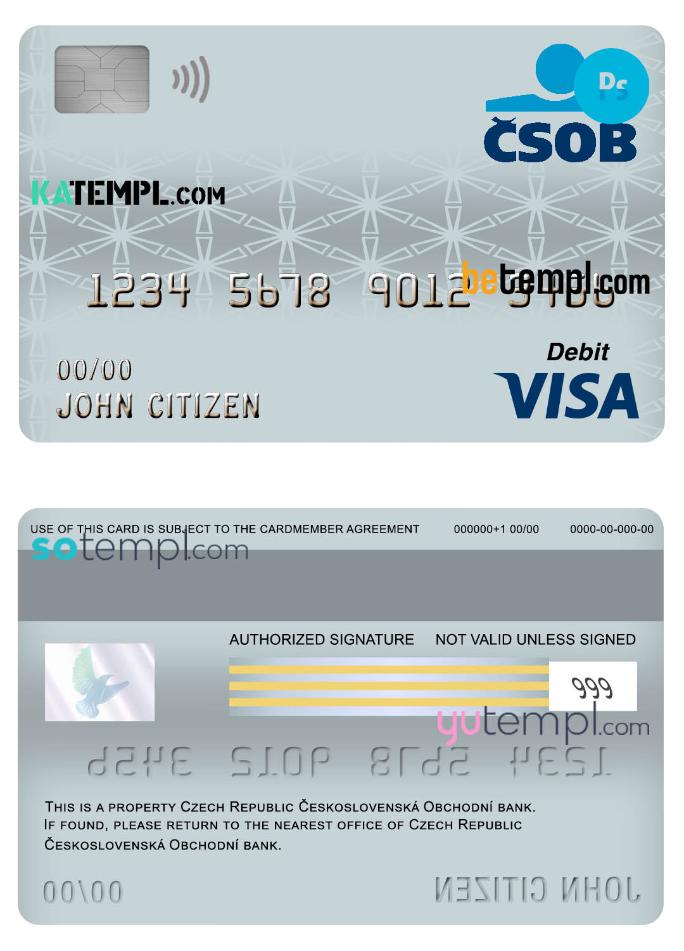 Czech Republic Ceskoslovenska Obchodni bank visa card debit card template in PSD format, fully editable